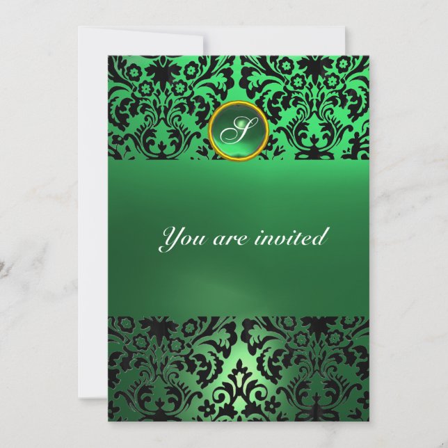 Invitation DAMASK GEM STONE MONOGRAM vert jade (Devant)