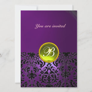 Invitation DAMASK GEM STONE MONOGRAM violet jaune