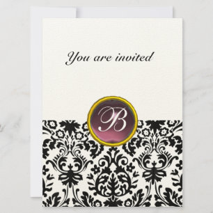 Invitation DAMASK GEM STONE MONOGRAM violet tacheté