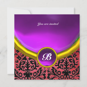 Invitation DAMASK GEM STONE MONOGRAM violet violet soie