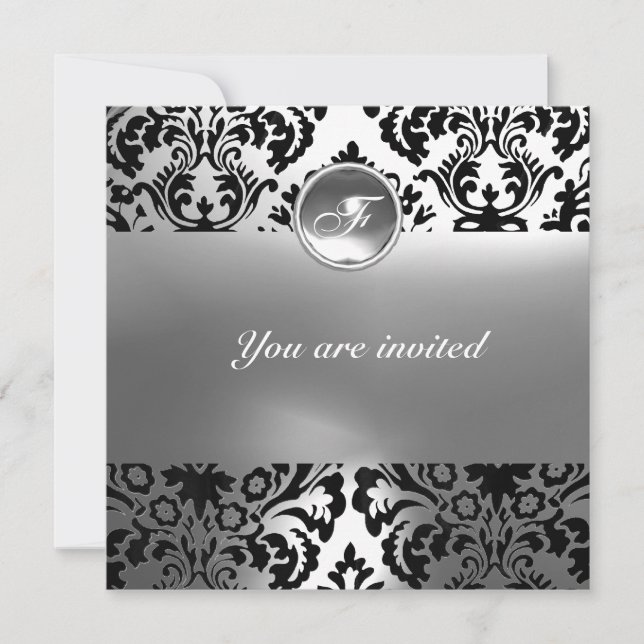 Invitation DAMASK GEM STONE MONOGRAMME blanc (Devant)