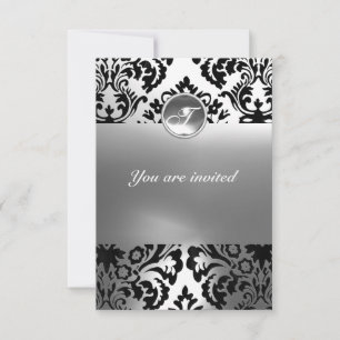 Invitation DAMASK GEM STONE MONOGRAMME blanc