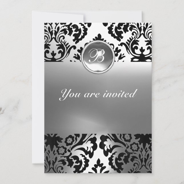 Invitation DAMASK GEM STONE MONOGRAMME blanc (Devant)
