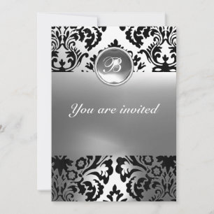 Invitation DAMASK GEM STONE MONOGRAMME blanc