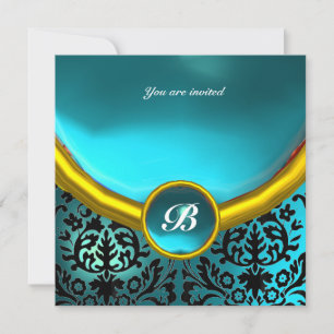 Invitation DAMASK GEM STONE MONOGRAMME bleu aquamarine