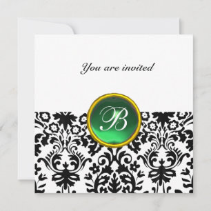 Invitation DAMASK GEM STONE MONOGRAMME Jade vert blanc