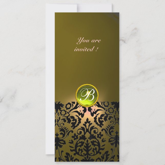 Invitation DAMASK GEM STONE MONOGRAMME jaune (Devant)
