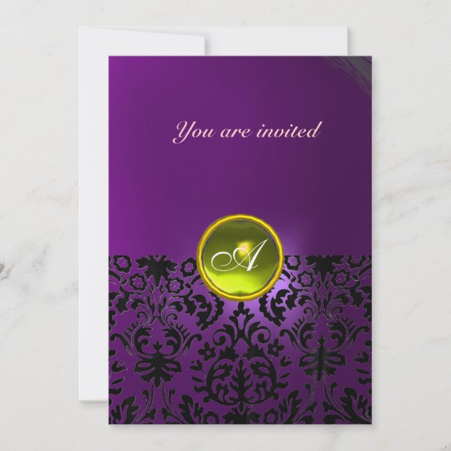 Invitation DAMASK GEM STONE MONOGRAMME jaune violet (Devant)