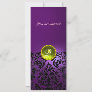 Invitation DAMASK GEM STONE MONOGRAMME jaune violet