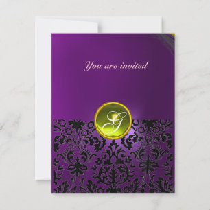 Invitation DAMASK GEM STONE MONOGRAMME jaune violet