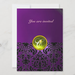 Invitation DAMASK GEM STONE MONOGRAMME jaune violet