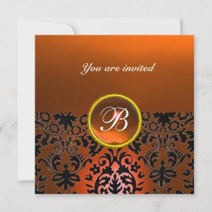 Invitation DAMASK GEM STONE MONOGRAMME orange agate, jaune
