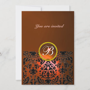 Invitation DAMASK GEM STONE MONOGRAMME orange agate, jaune