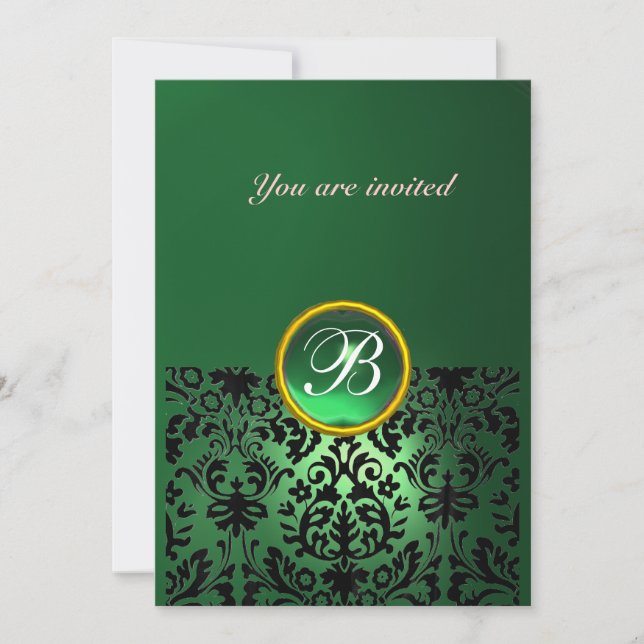 Invitation DAMASK GEM STONE MONOGRAMME vert jade (Devant)