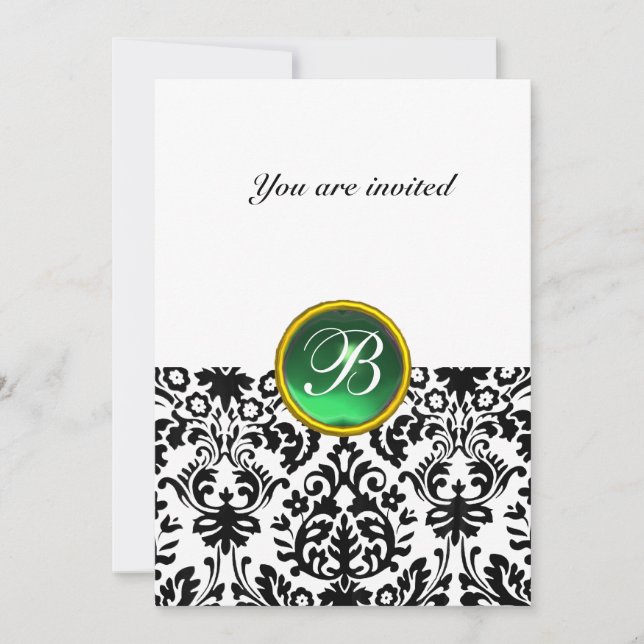 Invitation DAMASK GEM STONE MONOGRAMME vert jade (Devant)