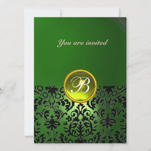 Invitation DAMASK GEM STONE MONOGRAMME vert jaune
