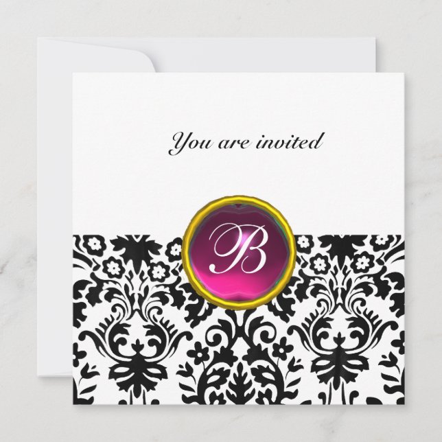 Invitation DAMASK GEM STONE MONOGRAS rubis rose blanc (Devant)
