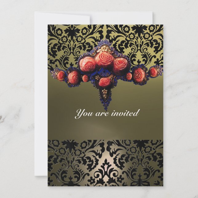 INVITATION DAMASK GEMME ET ROSES PINK MONOGRAMME (Devant)
