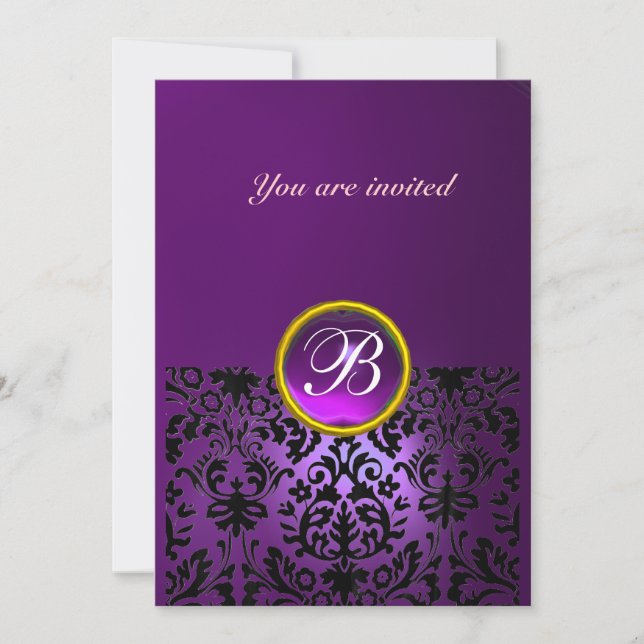 Invitation DAMASK GEMME MONOGRAMME améthyste pourpre (Devant)