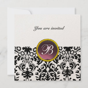 Invitation DAMASK GEMME MONOGRAMME améthyste pourpre or