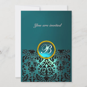 Invitation DAMASK GEMME MONOGRAMME bleu aquamarin