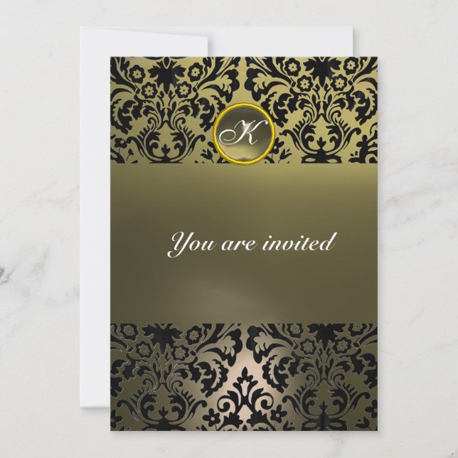 Invitation DAMASK GEMME MONOGRAMME gris (Devant)