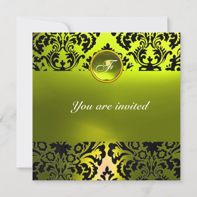 Invitation DAMASK GEMME MONOGRAMME jaune (Devant)