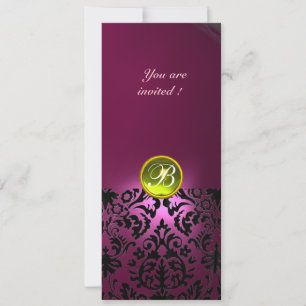 Invitation DAMASK GEMME MONOGRAMME jaune rose