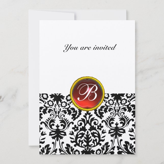 Invitation DAMASK GEMME MONOGRAMME or rouge rubis (Devant)