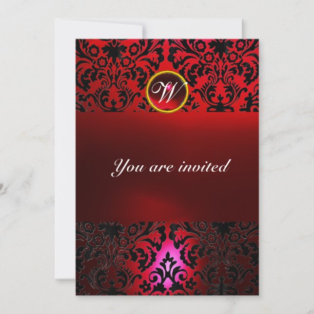 Invitation DAMASK GEMME MONOGRAMME rouge burgundi (Devant)