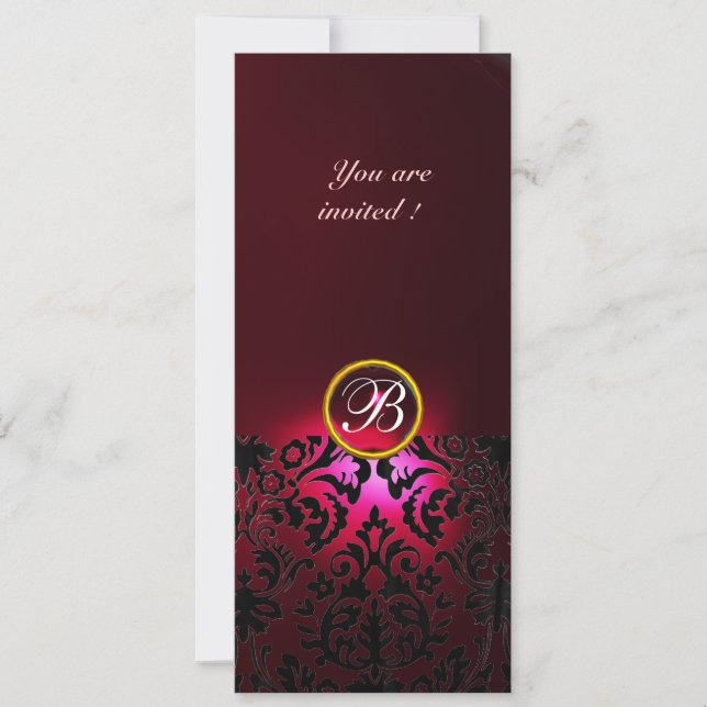 Invitation DAMASK GEMME MONOGRAMME rouge burgundy (Devant)