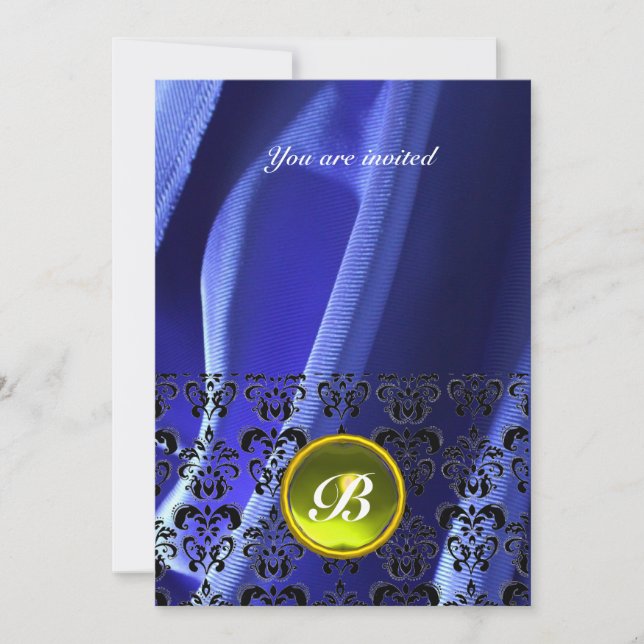 Invitation DAMASK GEMME MONOGRAMME soie bleu (Devant)