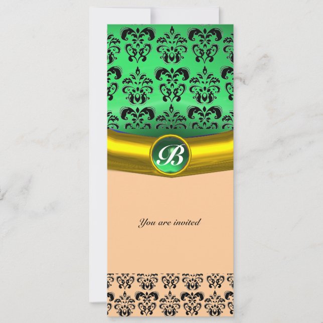 Invitation DAMASK GEMME MONOGRAMME vert (Devant)