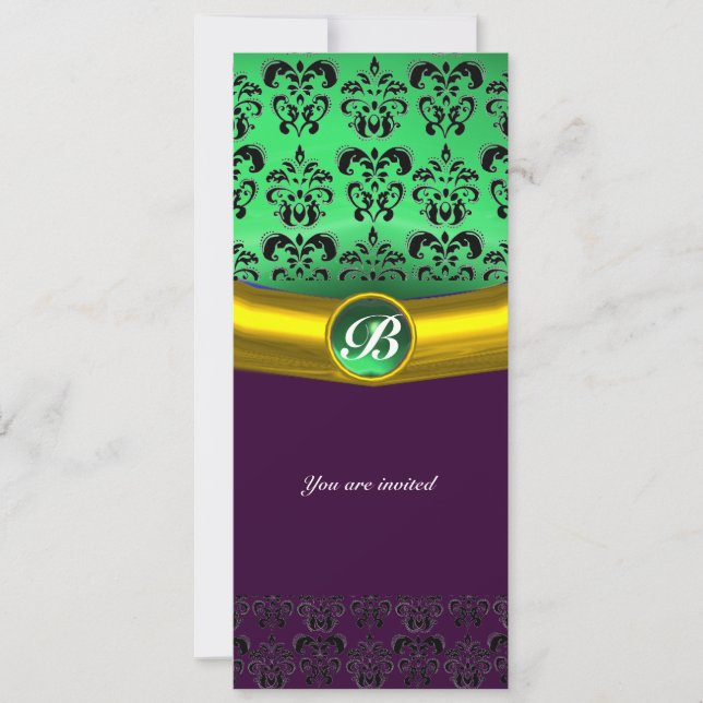 Invitation DAMASK GEMME MONOGRAMME vert (Devant)