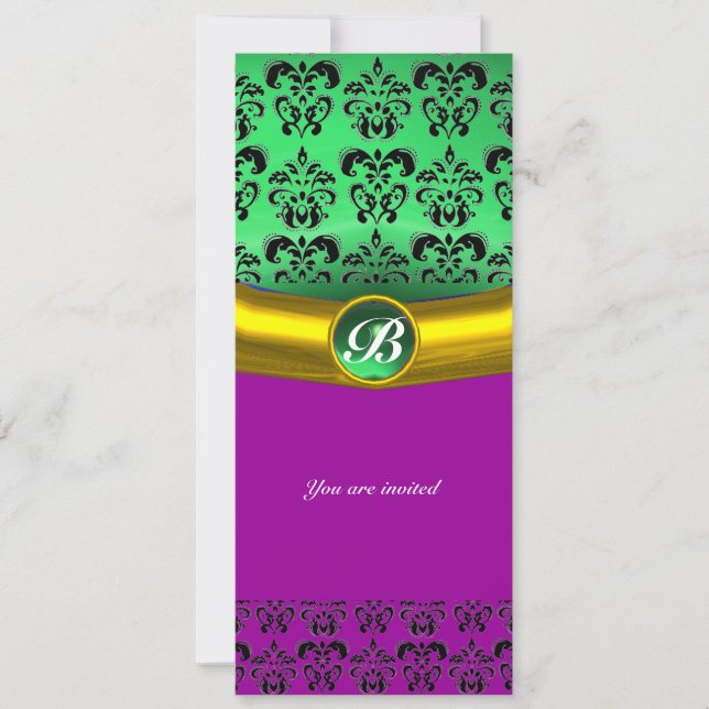 Invitation DAMASK GEMME MONOGRAMME vert (Devant)