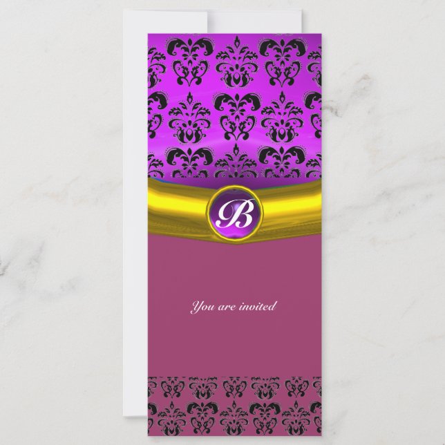 Invitation DAMASK GEMME MONOGRAMME violet pourpre (Devant)