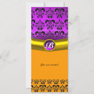 Invitation DAMASK GEMME MONOGRAMME violet pourpre, jaune