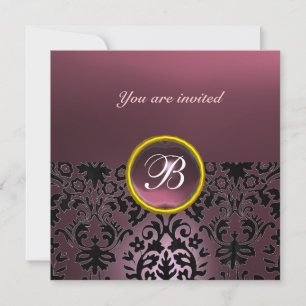 Invitation DAMASK GEMME PIERRE MONOGRAMME améthyste pourpre f