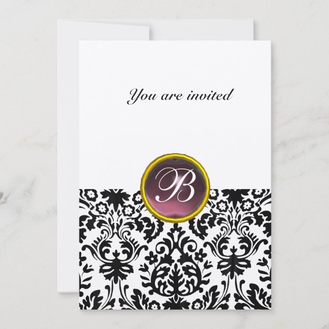 Invitation DAMASK GEMME PIERRE MONOGRAMME améthyste violet or (Devant)
