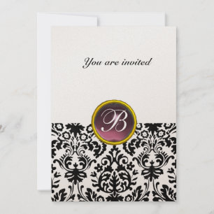 Invitation DAMASK GEMME PIERRE MONOGRAMME améthyste violet or