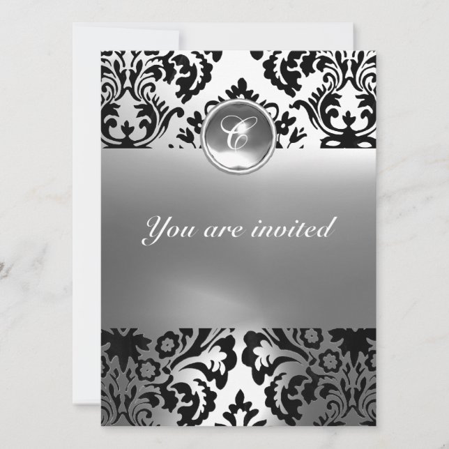 Invitation DAMASK GEMME PIERRE MONOGRAMME blanc (Devant)