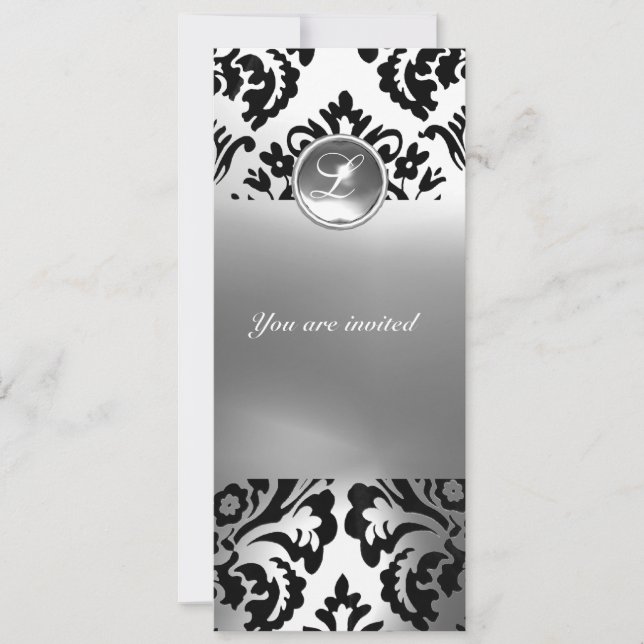 Invitation DAMASK GEMME PIERRE MONOGRAMME blanc (Devant)