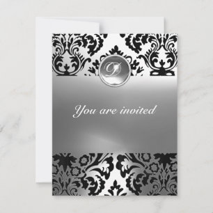 Invitation DAMASK GEMME PIERRE MONOGRAMME blanc
