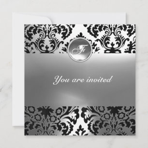 Invitation DAMASK GEMME PIERRE MONOGRAMME blanc