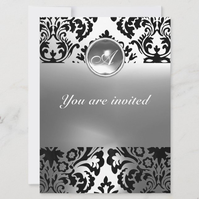 Invitation DAMASK GEMME PIERRE MONOGRAMME blanc (Devant)