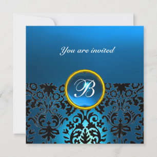 Invitation DAMASK GEMME PIERRE MONOGRAMME bleu saphir