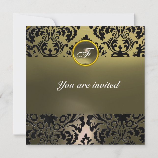 Invitation DAMASK GEMME PIERRE MONOGRAMME gris (Devant)