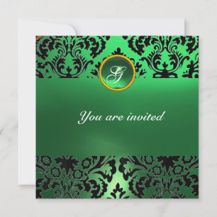 Invitation DAMASK GEMME PIERRE MONOGRAMME jade vert