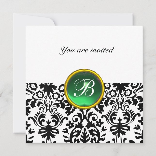 Invitation DAMASK GEMME PIERRE MONOGRAMME jade vert blanc (Devant)