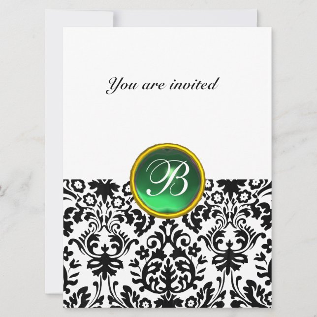Invitation DAMASK GEMME PIERRE MONOGRAMME jade vert blanc (Devant)